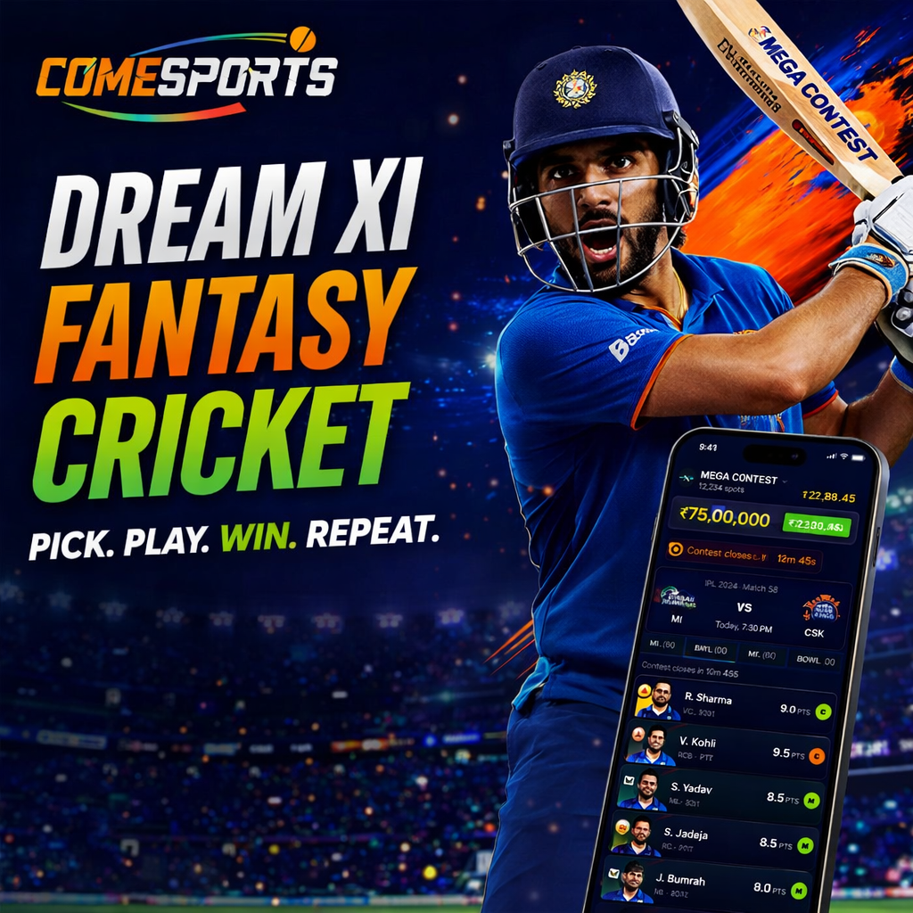 Come App Hub Dream XI fantasy cricket ad visual