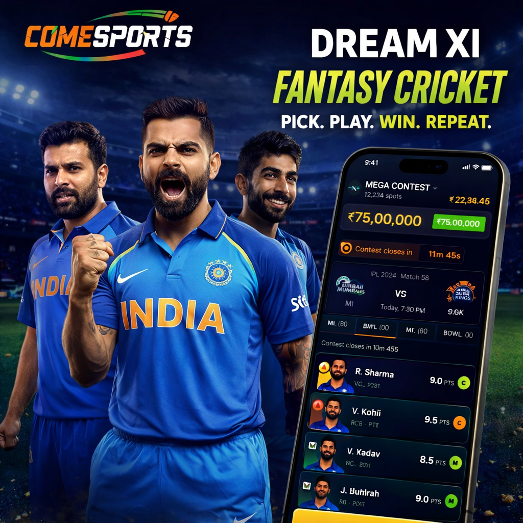 Come App Hub fantasy cricket and India team visual