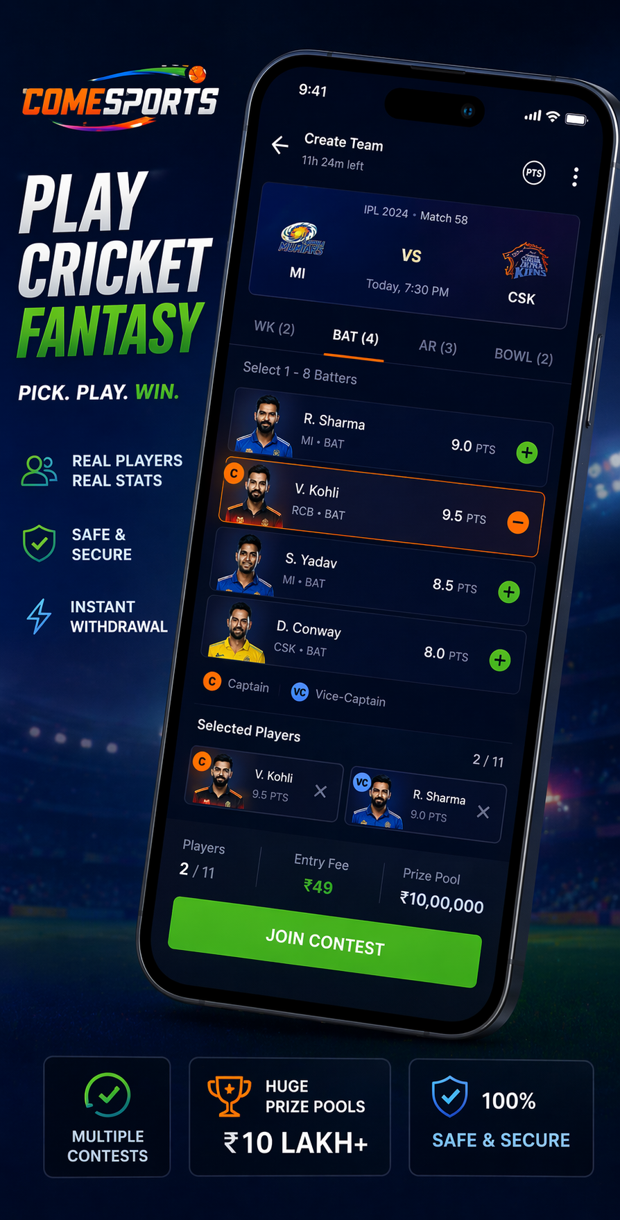 Come App Hub cricket fantasy visual